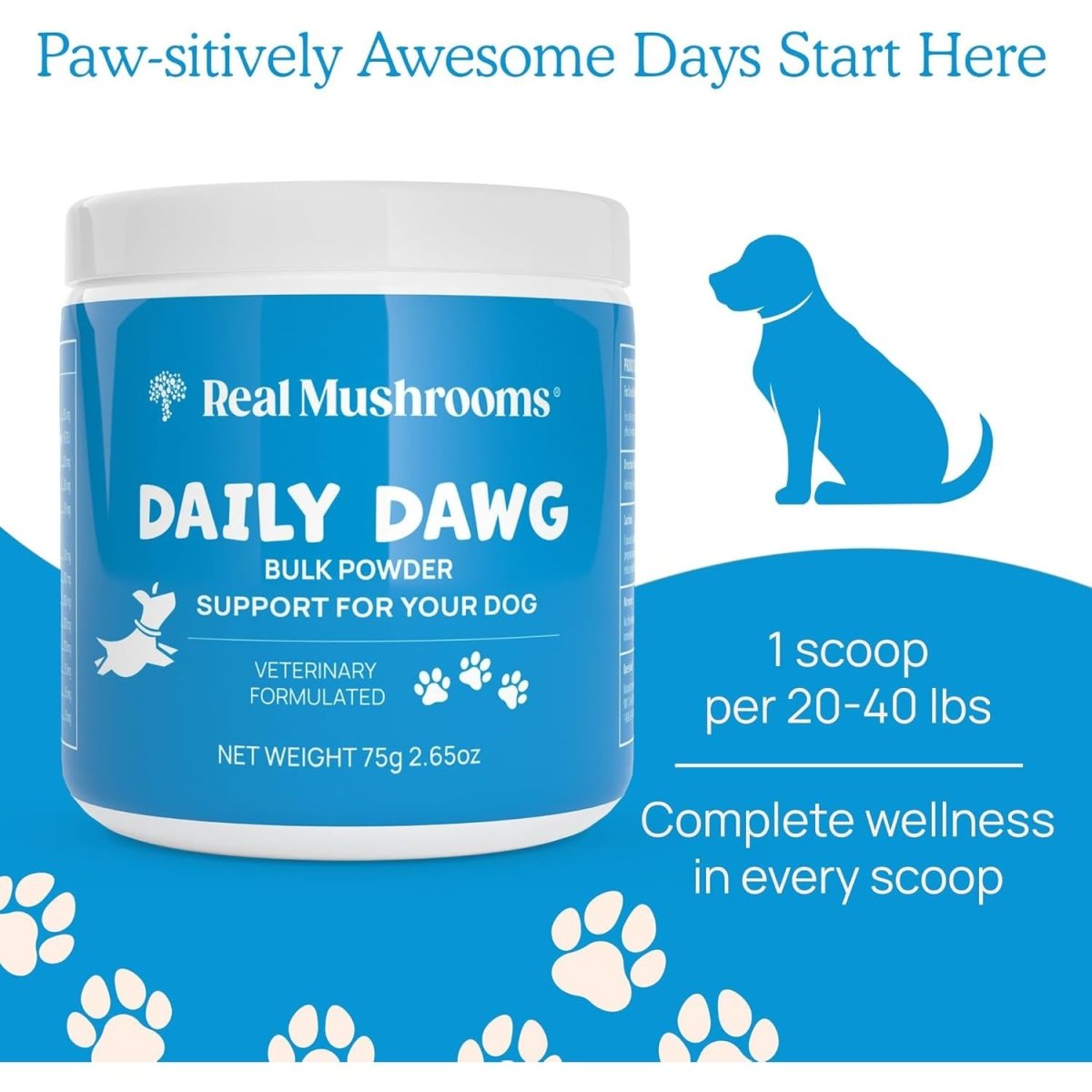 Real Mushrooms Daily Dawg Powder para Mascotas 30 Serving - Hi Vitamins