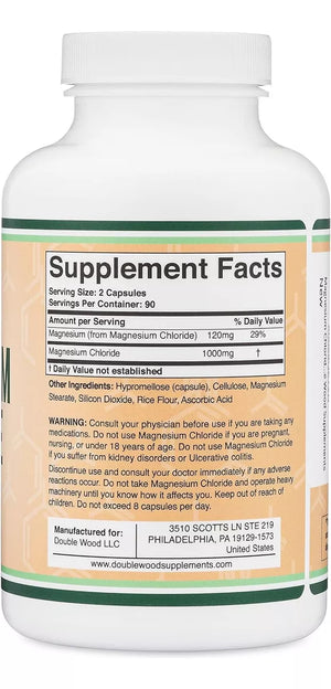 DOUBLE WOOD MAGNESIUM CHLORIDE 1000MG 180 CAPSULES