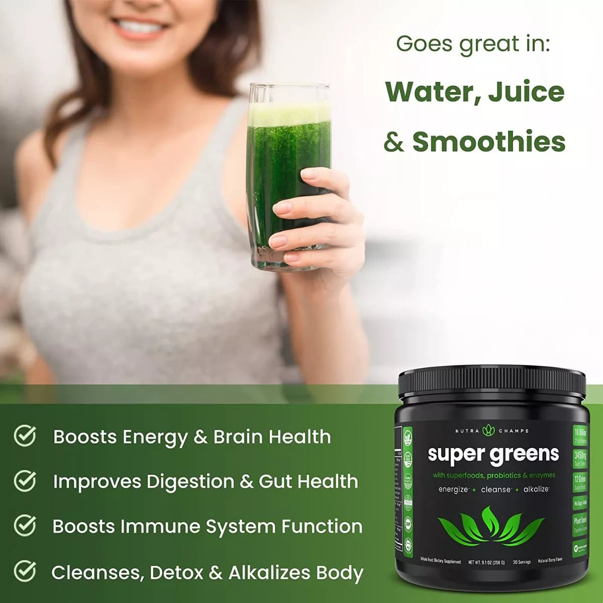 NUTRA CHAMPS SUPER GREENS POWDER SUPERFOOD 258 GRS - Hi Vitamins