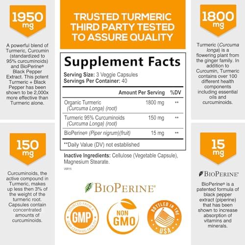 Natures Nutrition Turmeric & Ginger 1950 Mg 120 Capsules