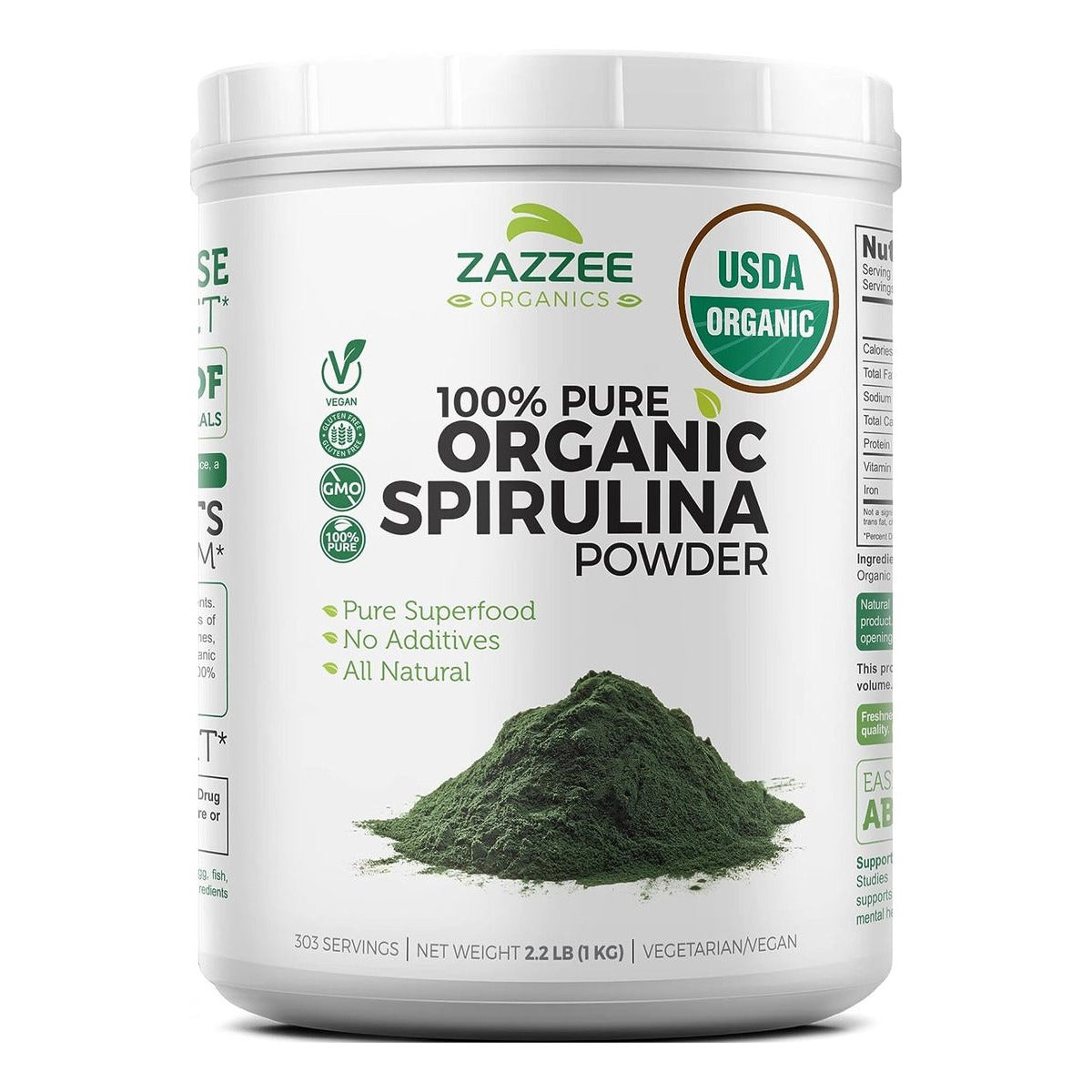 Zazzee Naturals Espirulina Orgánica en Polvo 1kg - Hi Vitamins