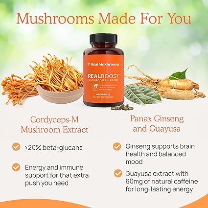 Real Mushrooms RealBoost Mushrooms + Herbs 60 Cápsulas - Hi Vitamins