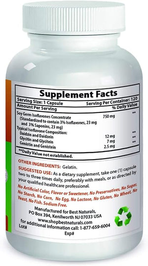 BEST NATURALS SOY ISOFLAVONES 750 MG 120 CAPSULAS