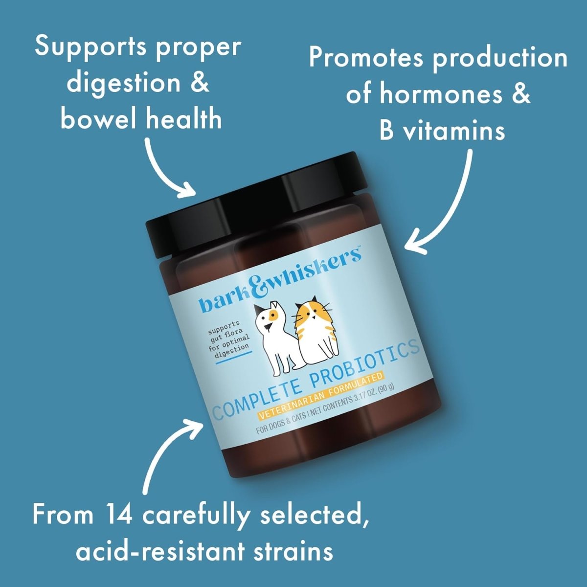 Bark & Whiskers Complete Probiotics para Mascotas 3.17 Oz 90 G - Hi Vitamins