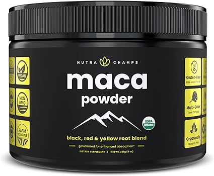 NUTRA CHAMPS • MACA POWDER BLACK, RED & YELLOW ROOT BLEND 227G 8 OZ - Hi Vitamins