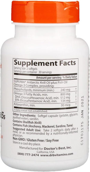 DOCTORS BEST KRILL PLUS WITH SUPERBA KRILL 60 SOFTGELS