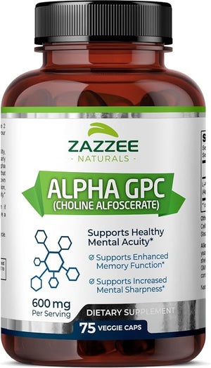 ZAZZEE NATURALS • ALPHA GPC CHOLINE ALFOSCERATE 600 MG 75 CAPSULES