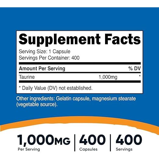 Nutricost Taurina 1000 Mg 400 Cápsulas - Hi Vitamins