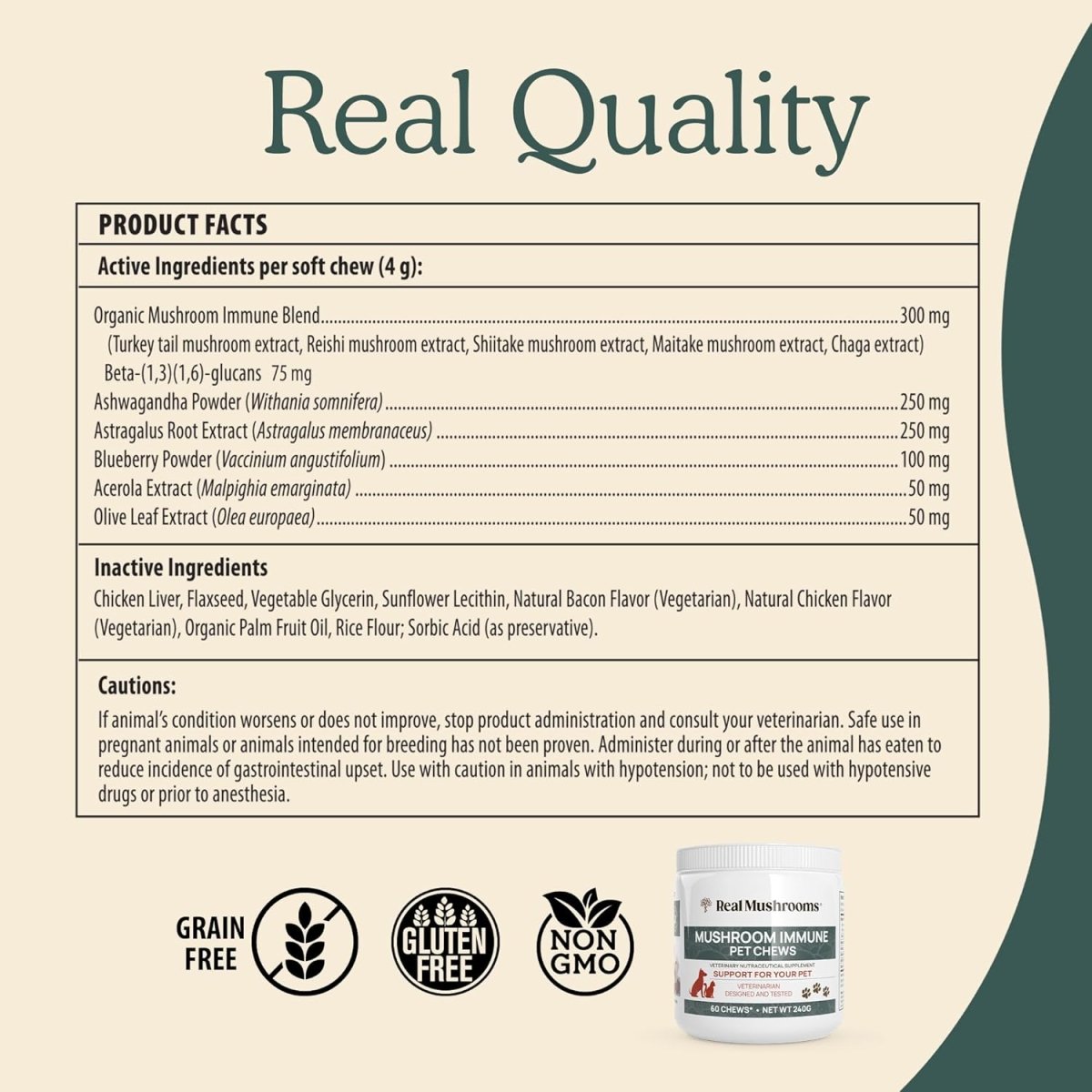 Real Mushrooms Immune para Mascotas 60 Soft Chews - Hi Vitamins