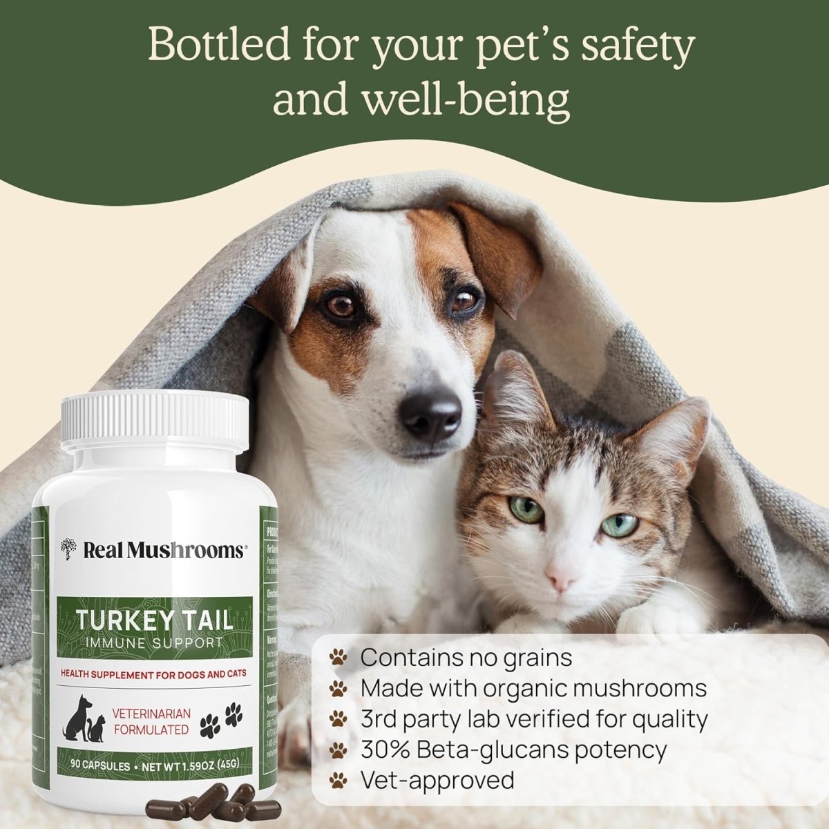 Real Mushrooms Turkey Tail para Mascotas 90 Cápsulas - Hi Vitamins
