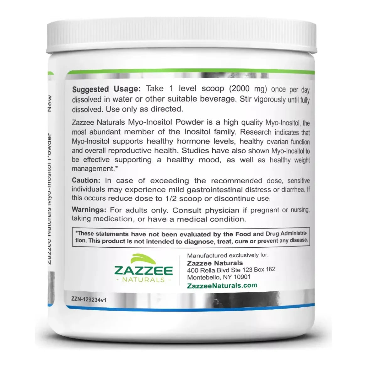 Zazzee Naturals Myo Inositol Powder 366 G - Hi Vitamins