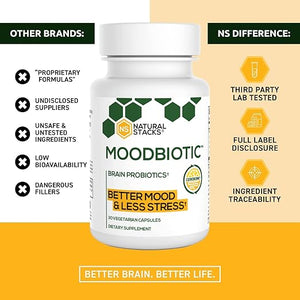 NATURAL STACKS® MOODBIOTIC BRAIN PROBIOTICS BETTER MOOD & LESS STRESS 30 CAPSULES