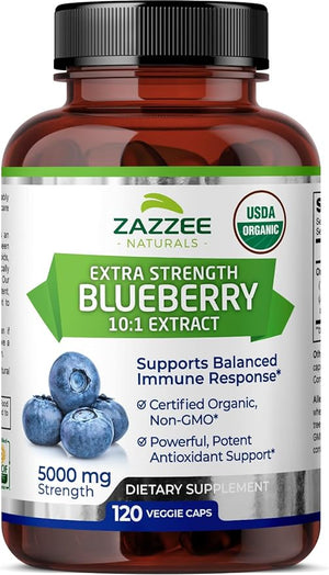 ZAZZEE NATURALS • EXTRA STREGHNT BLUEBERRY EXTRACT 5000 MG 120 CAPSULES