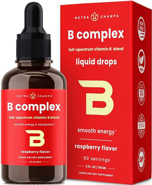 NUTRA CHAMPS • B-COMPLEX RAPSBERRY FLAVOR LIQUID DROPS 2 OZ 60 ML