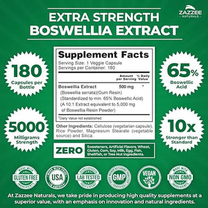 ZAZZEE NATURALS • EXTRA STREGHT BROSWELIA 5000 MG 180 CAPSULES