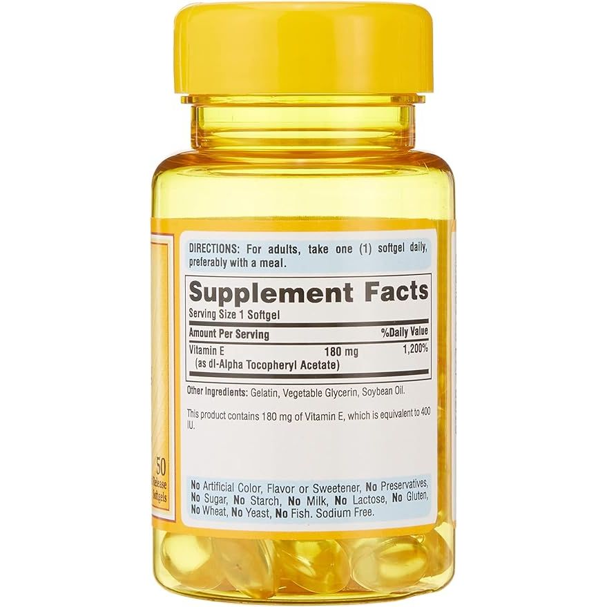 Puritans Pride Vitamina E - 180 Mg (400 IU) 50 Softgels - Hi Vitamins
