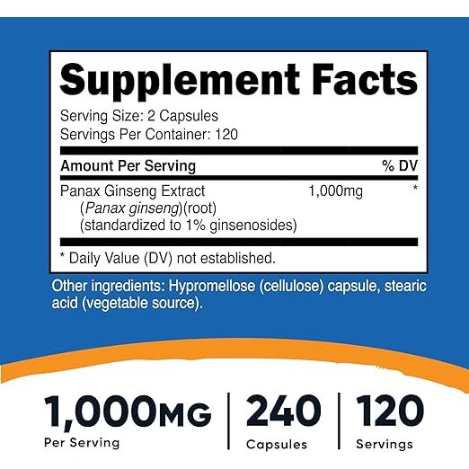Nutricost ® Panax Ginseng 1000g 240 Cápsulas - Hi Vitamins