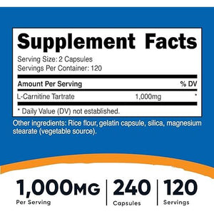 NUTRICOST L-CARNITINE TARTRATE 1000 MG 240 CÁPSULAS