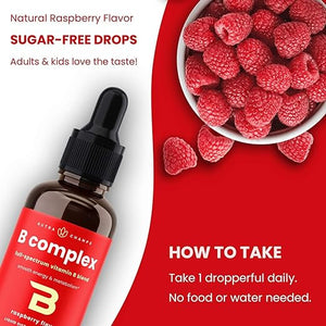 NUTRA CHAMPS • B-COMPLEX RAPSBERRY FLAVOR LIQUID DROPS 2 OZ 60 ML