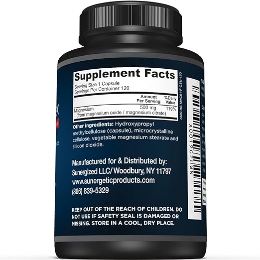 Sunergetic Magnesio Complex 500mg 120 Cápsulas - Hi Vitamins