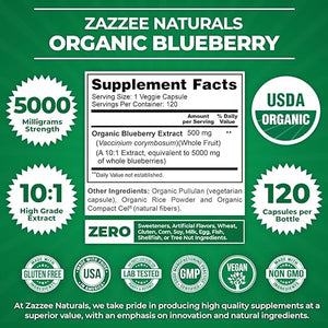 ZAZZEE NATURALS • EXTRA STREGHNT BLUEBERRY EXTRACT 5000 MG 120 CAPSULES