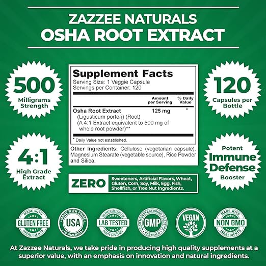 Zazzee Naturals Extracto de Raíz Osha 500 Mg 120 Cápsulas - Hi Vitamins