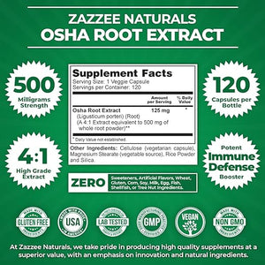 ZAZZEE NATURALS • OSHA ROOT EXTRACT 500 MG 120 CAPSULES