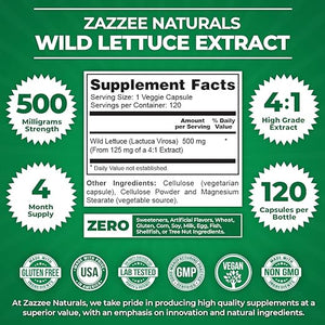 ZAZZEE NATURALS • WILD LETTUCE EXTRACT 500 MG 120 CAPSULES