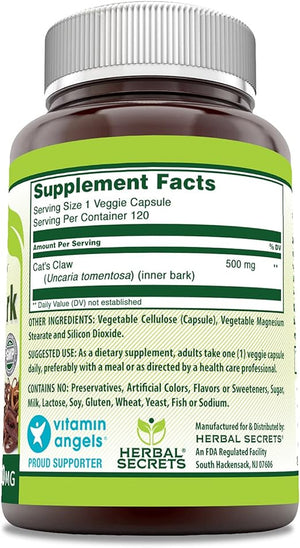 HERBAL SECRETS® CAT'S CLAW BARK 500MG 100 CAPSULES