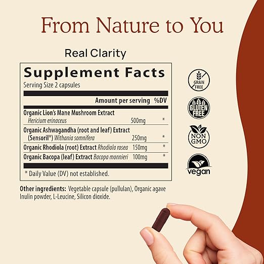 Real Mushrooms™ Clarity Mushrooms + Herbs 60 Capsules