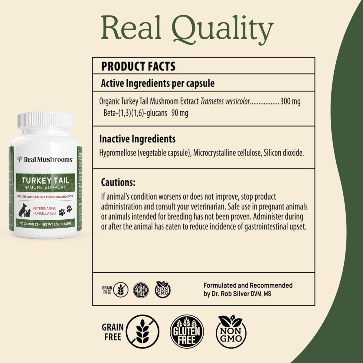 Real Mushrooms Turkey Tail para Mascotas 90 Cápsulas - Hi Vitamins