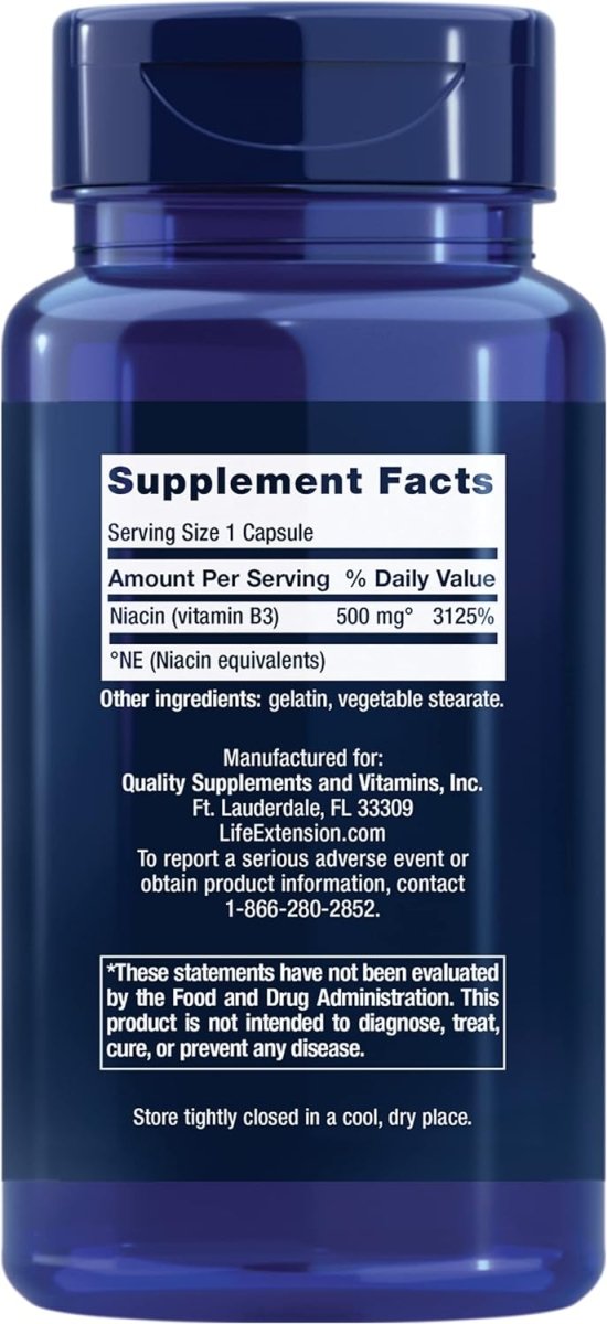 LIFE EXTENSION VITAMIN B3 NIACIN 500 MG 100 CAPSULES - Hi Vitamins