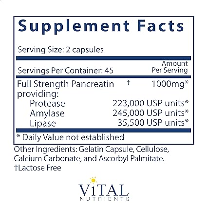 VITAL NUTRIENTS • PANCREATIC ENZYMES 1000 MG FULL STRENGTH 90 CAPSULES - Hi Vitamins