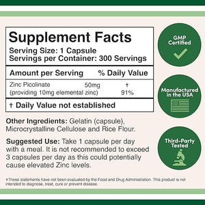 DOUBLE WOOD ZINC PICOLINATE 50 MG 300 CAPSULES