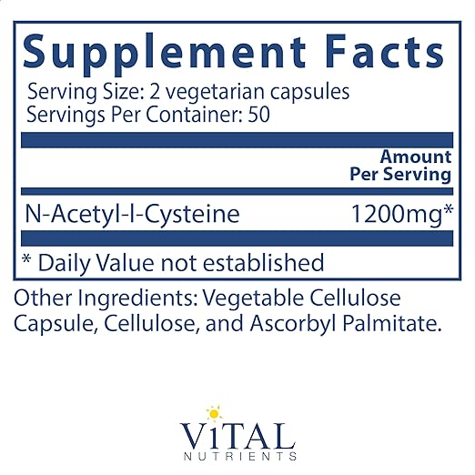 Vital Nutrients NAC (N - Acetyl - L - Cysteine) 600 Mg 100 Cápsulas - Hi Vitamins