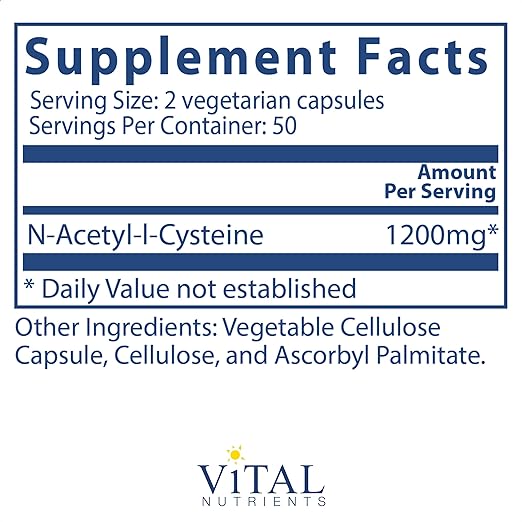 Vital Nutrients €¢ Nac (N-Acetyl-L-Cysteine) 600 Mg 100 Capsules