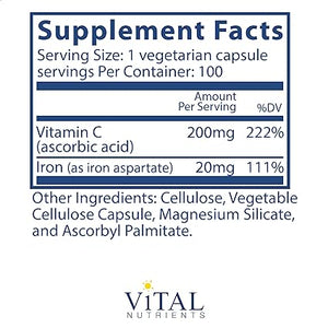 VITAL NUTRIENTS • IRON PLUS C 20 MG /200 100 CAPSULES