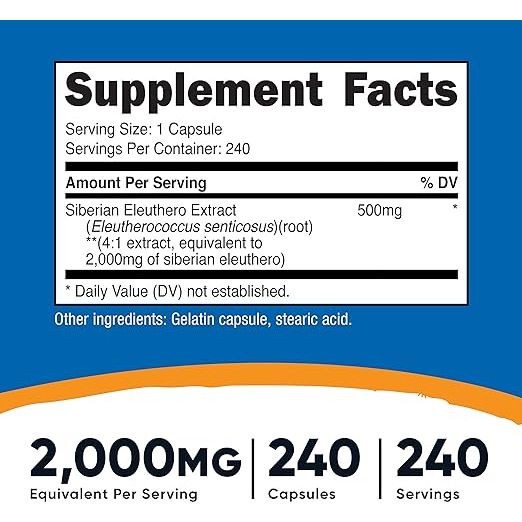 Nutricost® Eleuthero Siberiano 2000 Mg 240 Cápsulas - Hi Vitamins