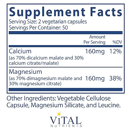Vital Nutrients Calcio Magnesio (Citrate Malate Formula) 100 Cápsulas - Hi Vitamins