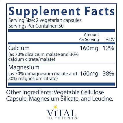 Vital Nutrients €¢ Calcium Magnesium (Citrate Malate Formula) 100 Capsules