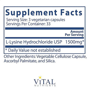 VITAL NUTRIENTS • LYSINE 500 MG BOTE 100 CAPSULES