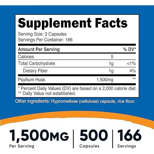 Nutricost® Cáscara de Psyllium 1500 Mg 500 Cápsulas - Hi Vitamins