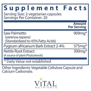 VITAL NUTRIENTS • SAW PALMETTO PYGEUM NETTLE ROOT 60 CAPSULES