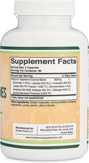 DOUBLE WOOD ESSENTIAL DIGESTIVE ENZYMES 800 MG 180 CAPSULES