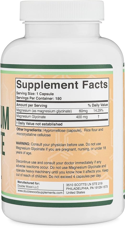 DOUBLE WOOD MAGNESIUM GLYCINATE 400 MG 180 CAPSULES - Hi Vitamins