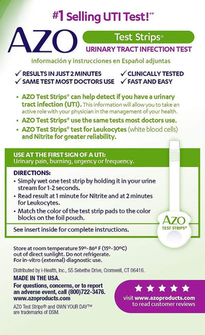 AZO TEST STRIPS URINARY TRACT INFECTION TEST 3 SELF - TESTING TRIPS