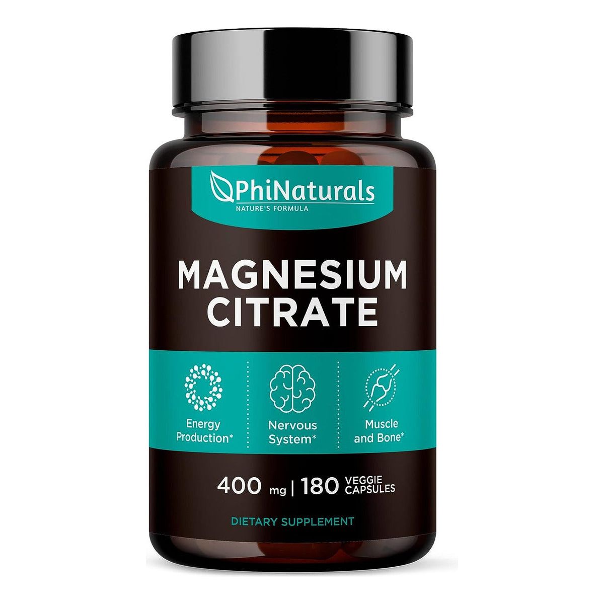 Phi Naturals Magnesium Citrate 400 Mg Magnesio 180 Cápsulas - Hi Vitamins