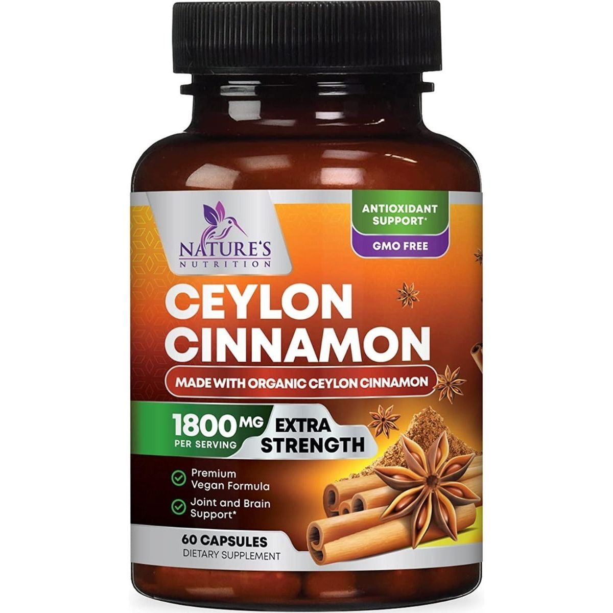 Natures Nutrition Canela de Ceilán 60 Cápsulas - Hi Vitamins