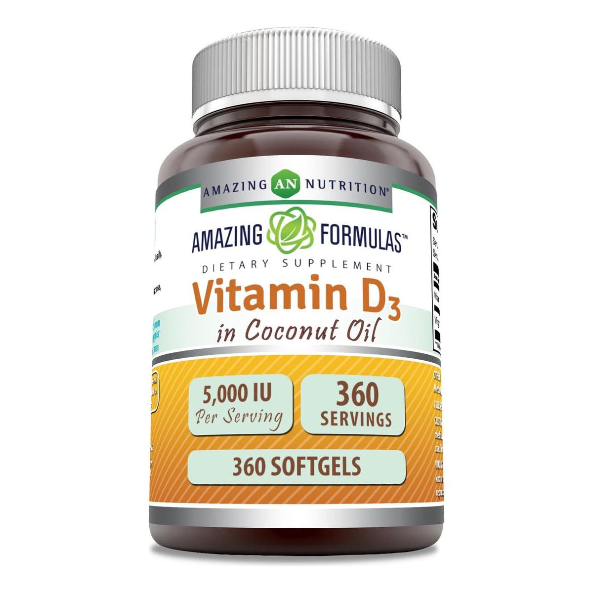 Amazing Nutrition® Vitamin D3 5,000 IU En Aceite De Coco 360 Softgels - Hi Vitamins