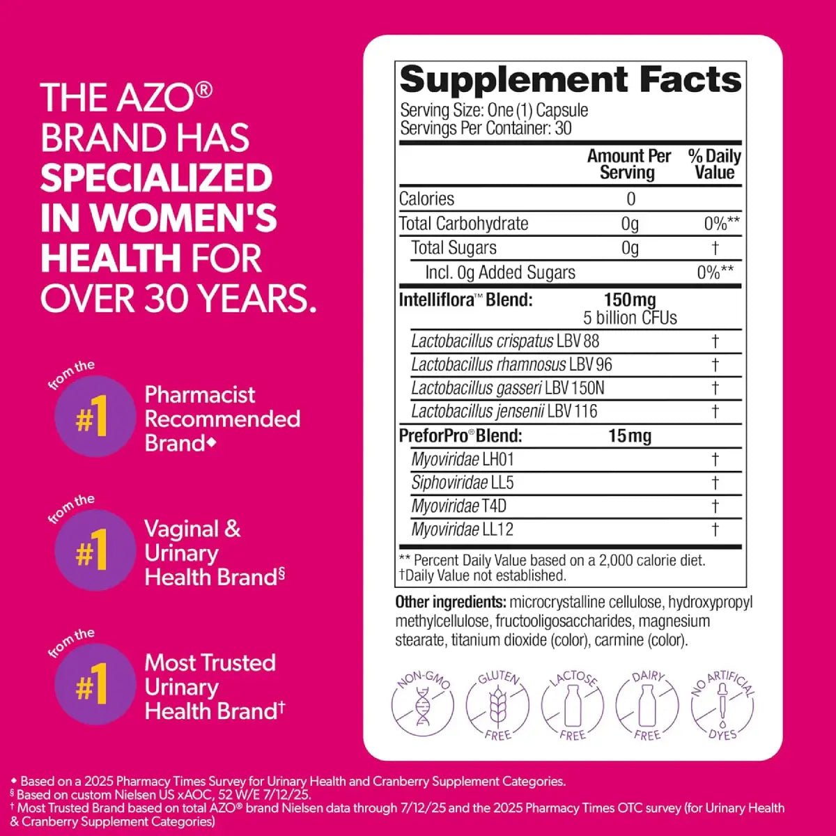 AZO Dual Protection 30 Cápsulas Probiótico + Prebiótico Femenino - Hi Vitamins
